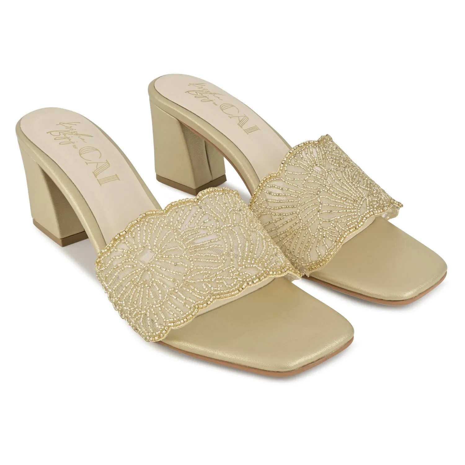 Liza Gold Beaded Heels