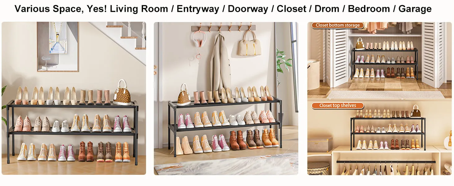 Long Shoe Rack 2 Tier Shoe Storage Organizer Wide Stackable Shoe Organizer Racks for Closet Entryway,Shoe Shelf Stand Sturdy Durable Shoes Rack Holder Save Space
