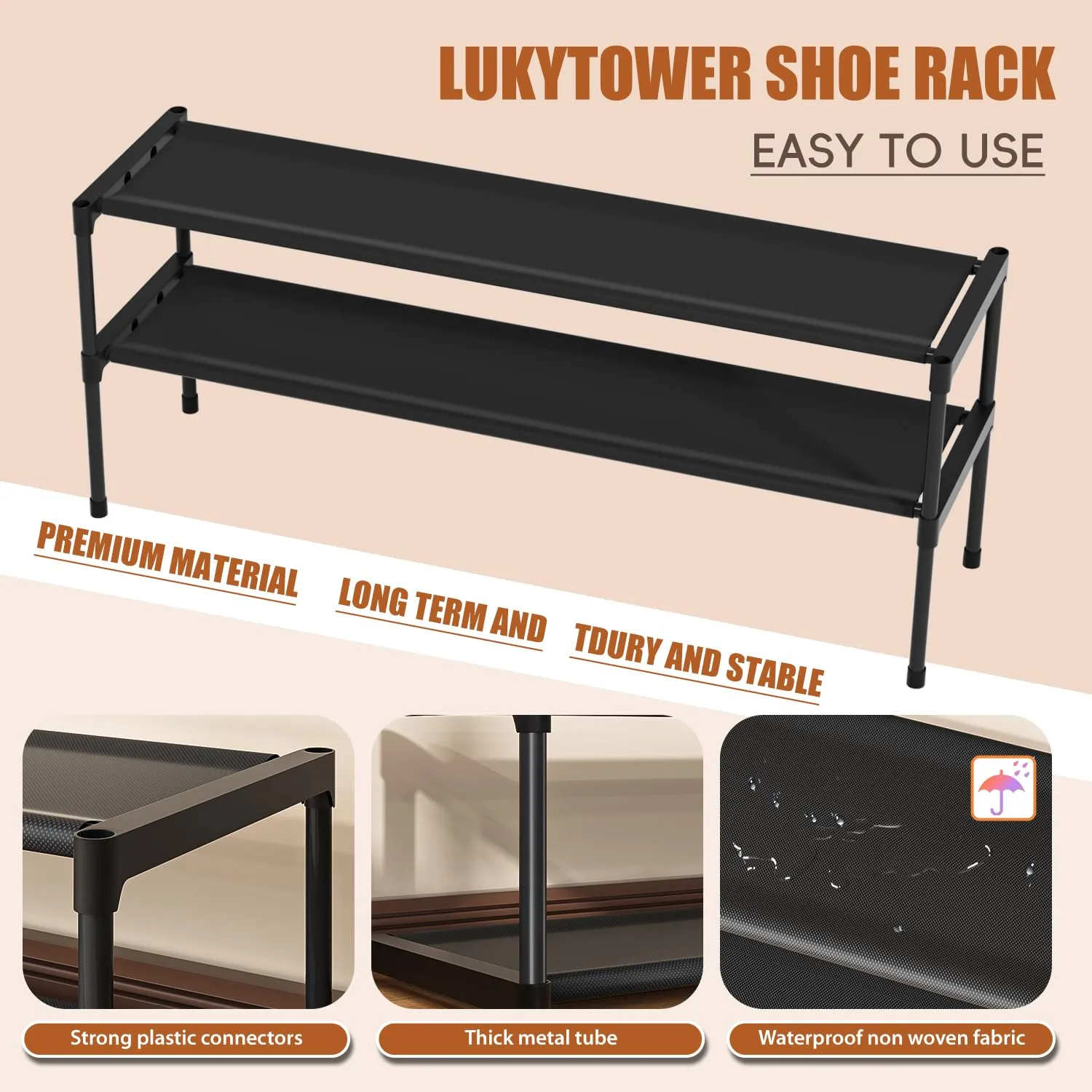 Long Shoe Rack 2 Tier Shoe Storage Organizer Wide Stackable Shoe Organizer Racks for Closet Entryway,Shoe Shelf Stand Sturdy Durable Shoes Rack Holder Save Space