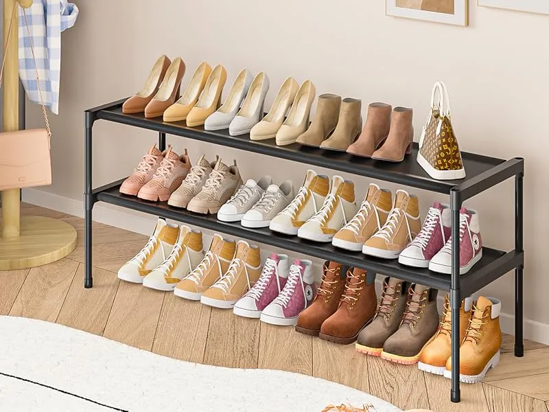 Long Shoe Rack 2 Tier Shoe Storage Organizer Wide Stackable Shoe Organizer Racks for Closet Entryway,Shoe Shelf Stand Sturdy Durable Shoes Rack Holder Save Space