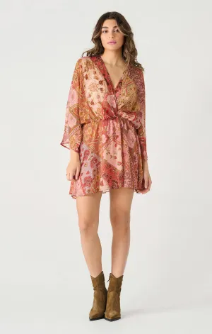 Long Sleeve Wrap Mini Dress | Russet Floral Patchwork