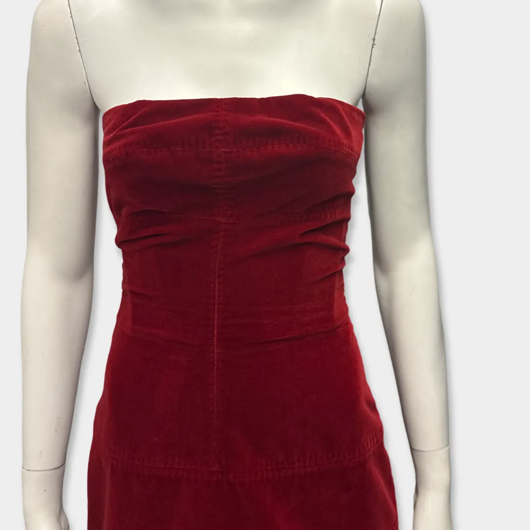 LOUIS VUITTON Red velvet Strapless Dress