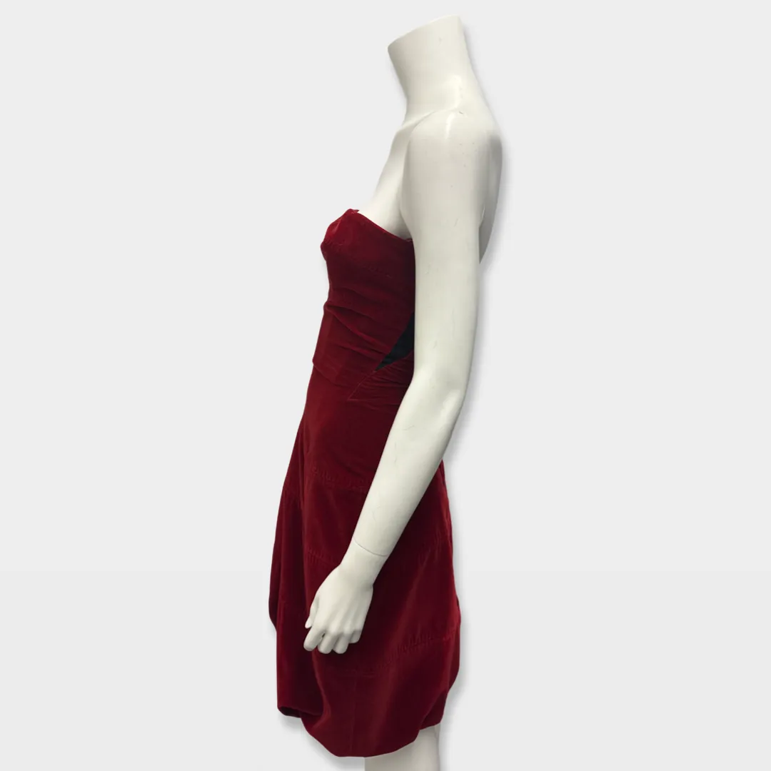 LOUIS VUITTON Red velvet Strapless Dress