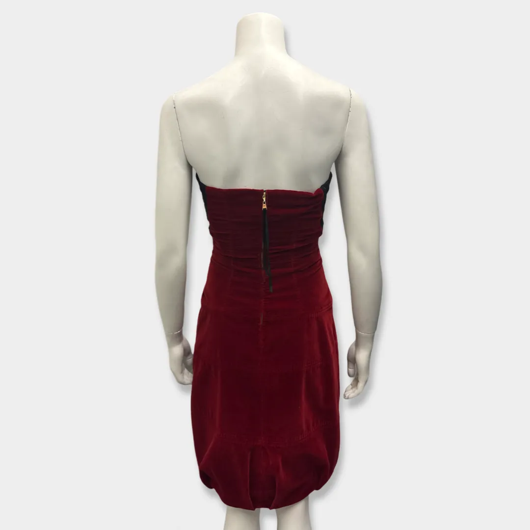 LOUIS VUITTON Red velvet Strapless Dress