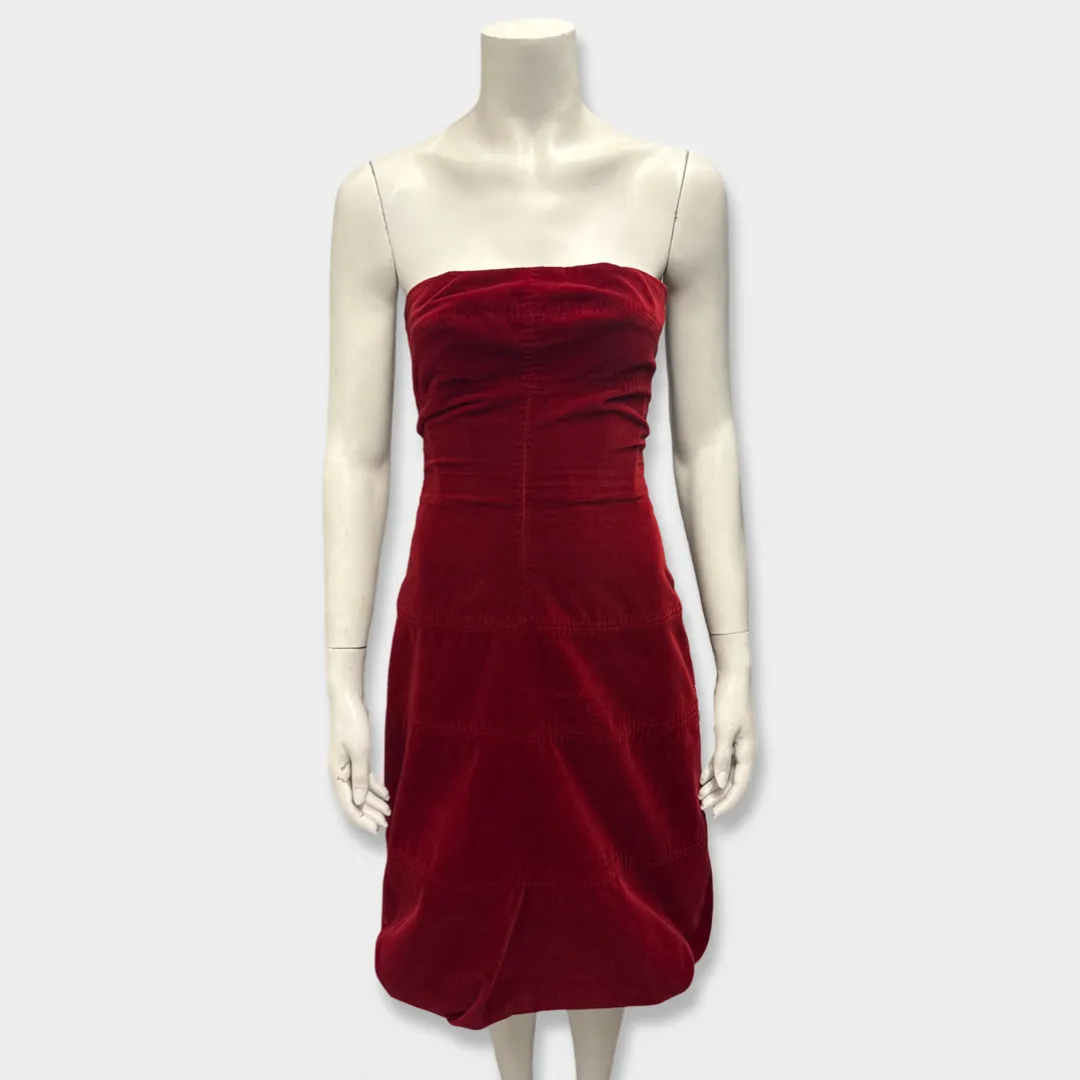 LOUIS VUITTON Red velvet Strapless Dress