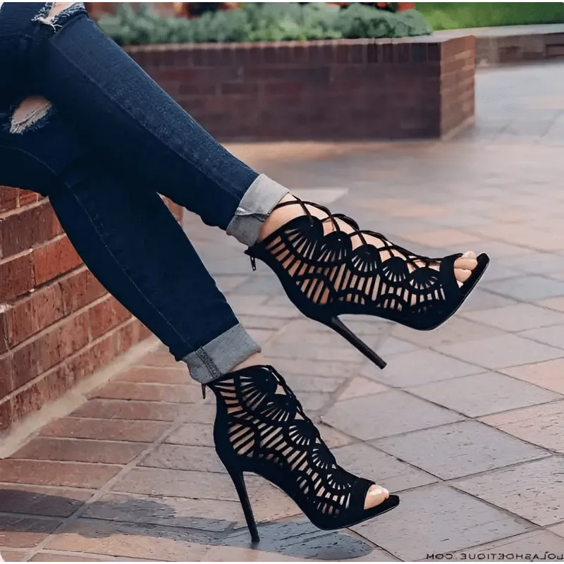 LUXE Lace High Heels: 8CM Stiletto, Fish Mouth Toe & Viscose Sole