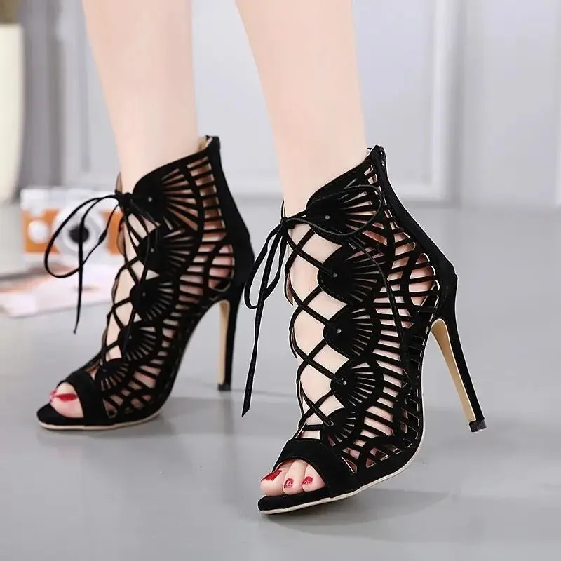 LUXE Lace High Heels: 8CM Stiletto, Fish Mouth Toe & Viscose Sole