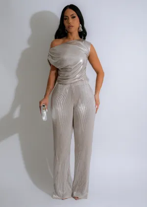 Luxe Luster Ruched Pant Set Silver