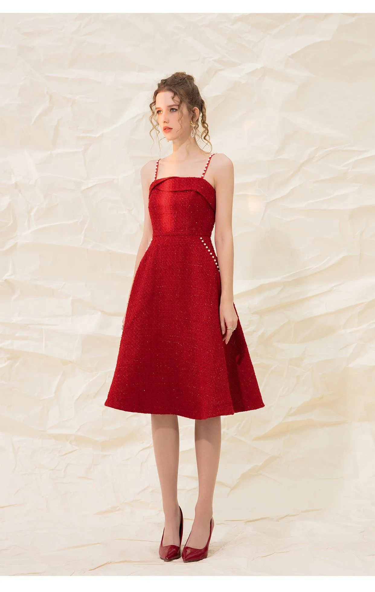 Luxury designer retro vintage pearl sling tweed dress - Uiek
