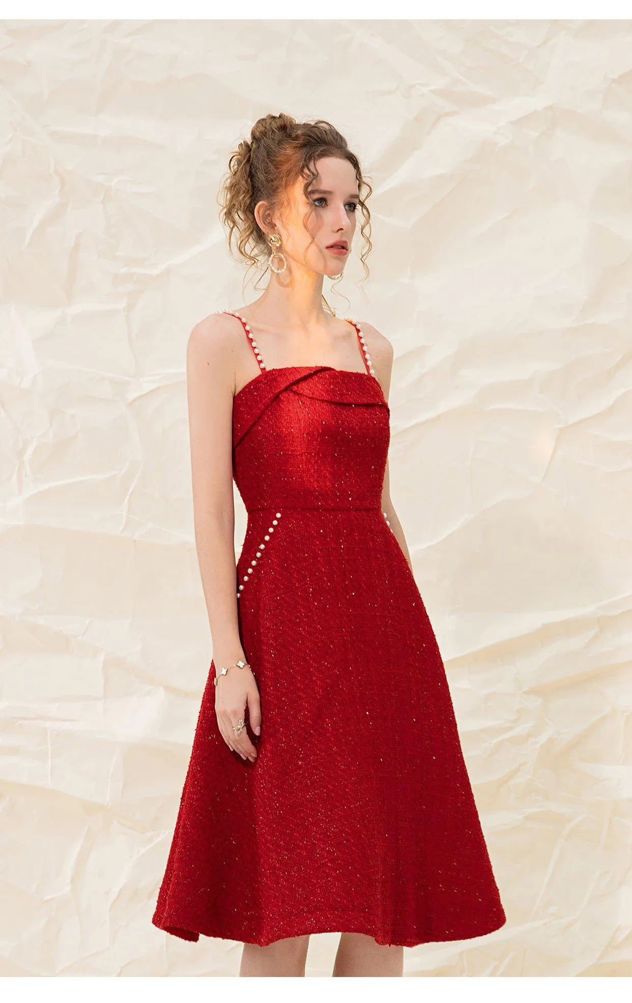 Luxury designer retro vintage pearl sling tweed dress - Uiek
