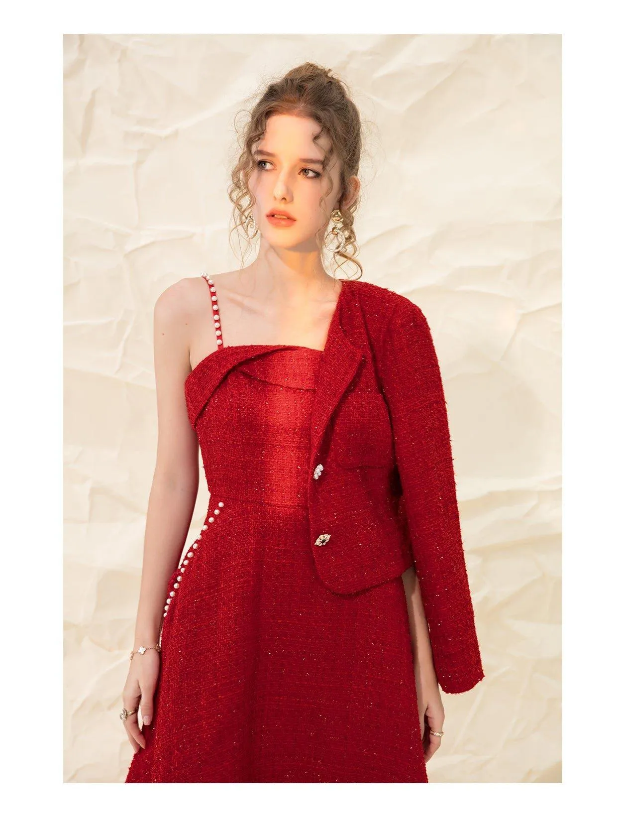Luxury designer retro vintage pearl sling tweed dress - Uiek