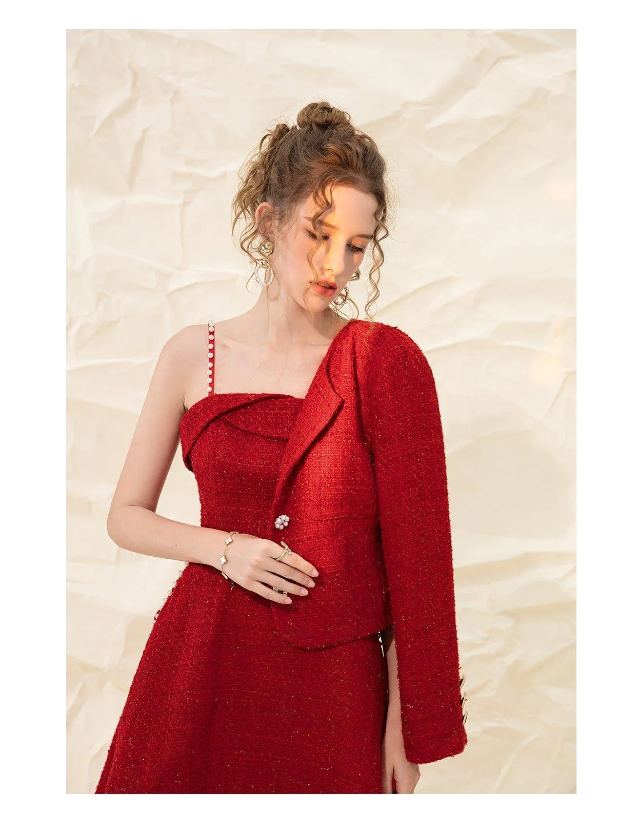 Luxury designer retro vintage pearl sling tweed dress - Uiek