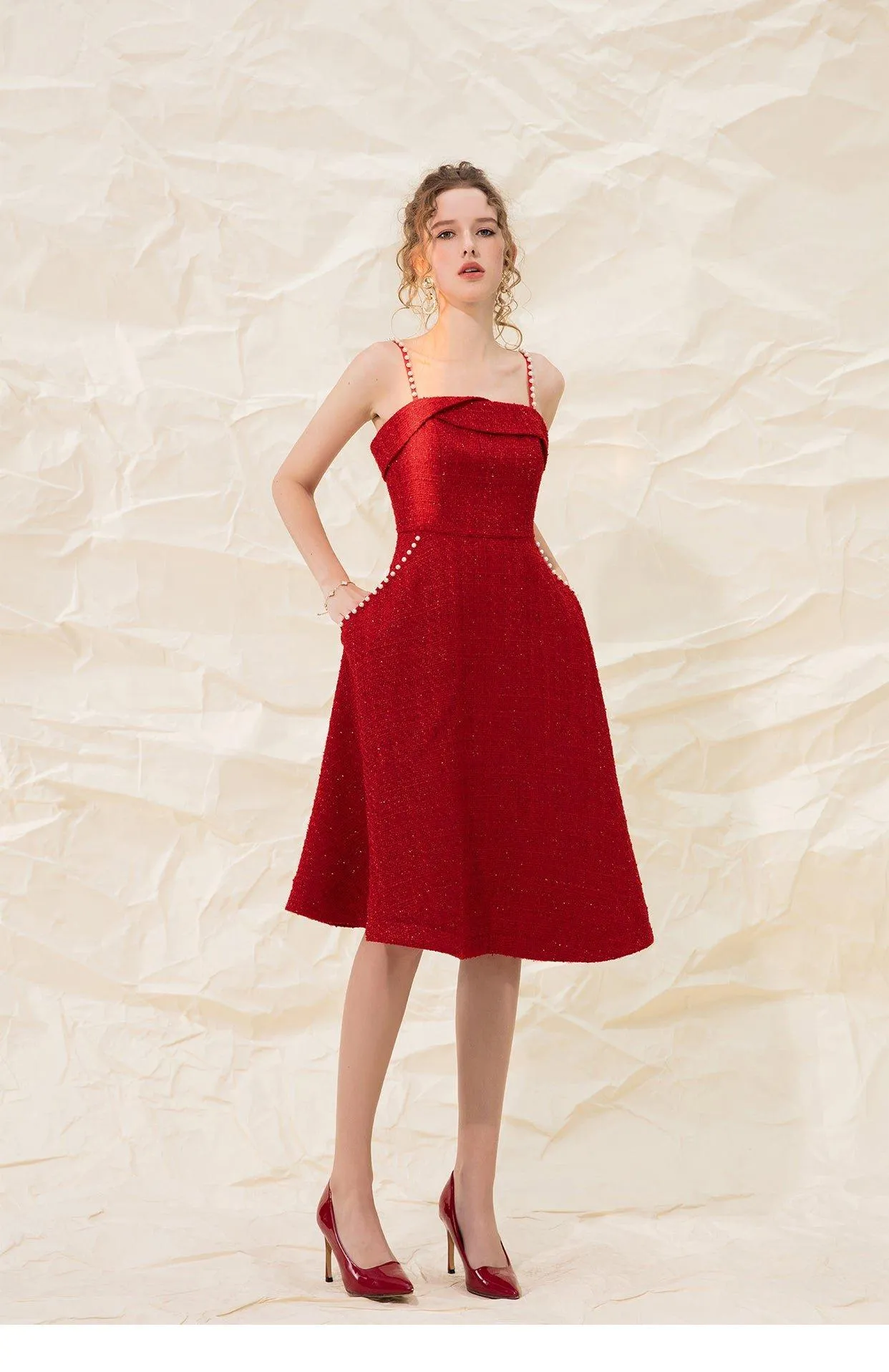 Luxury designer retro vintage pearl sling tweed dress - Uiek