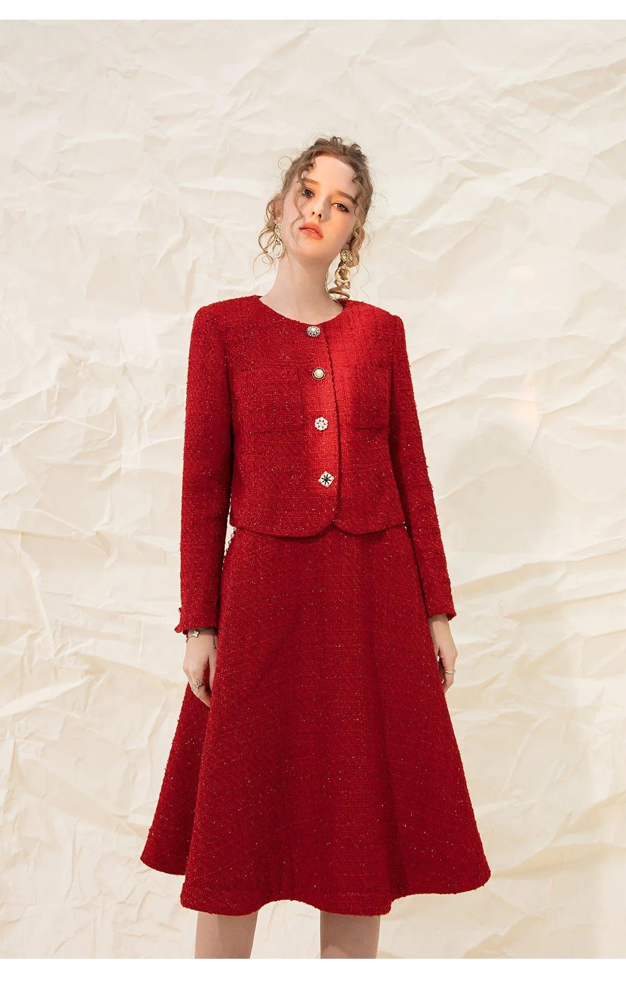 Luxury designer retro vintage pearl sling tweed dress - Uiek