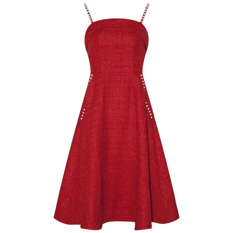 Luxury designer retro vintage pearl sling tweed dress - Uiek