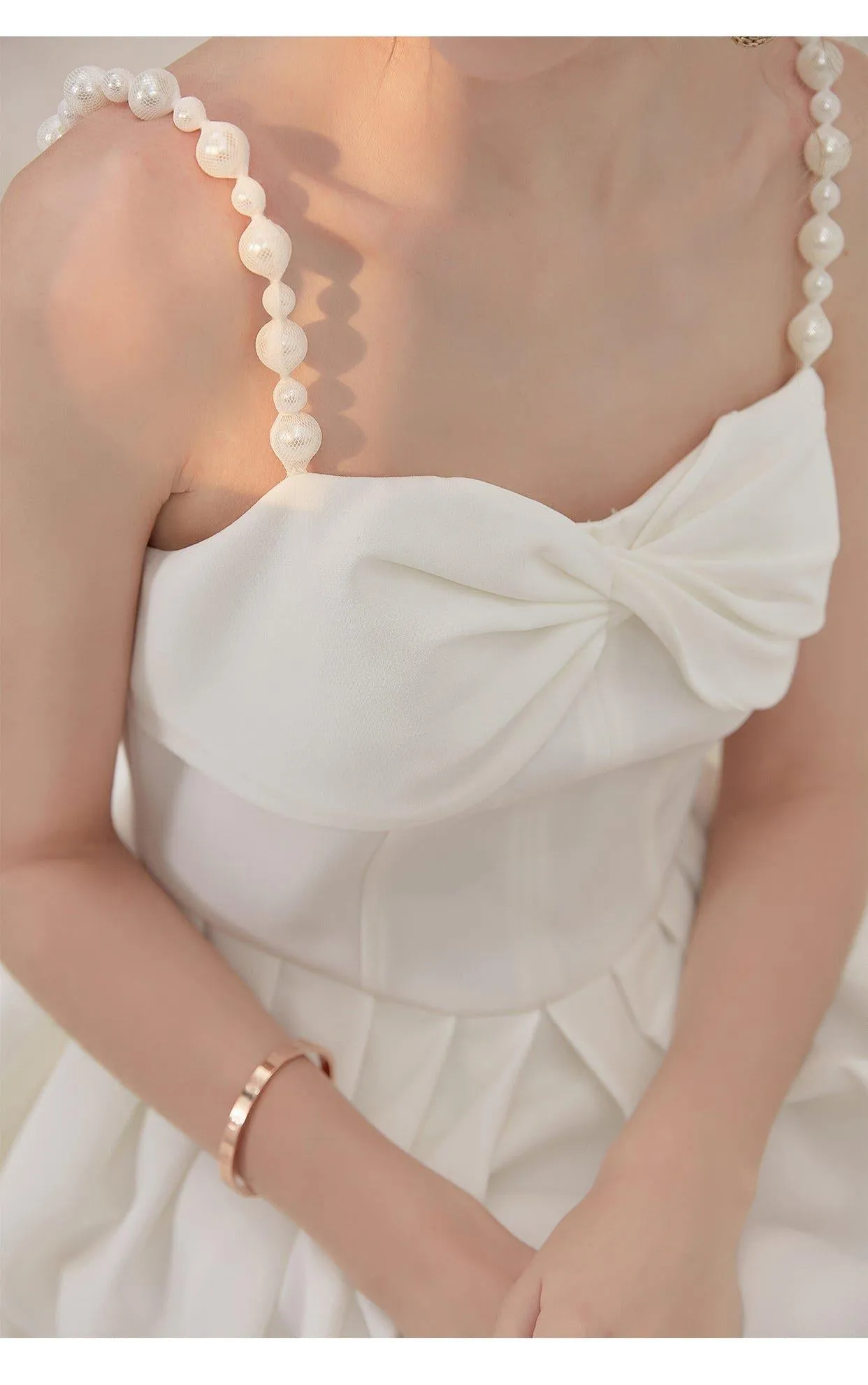 Luxury French retro elegant white midi wedding texture backless dress - Stila