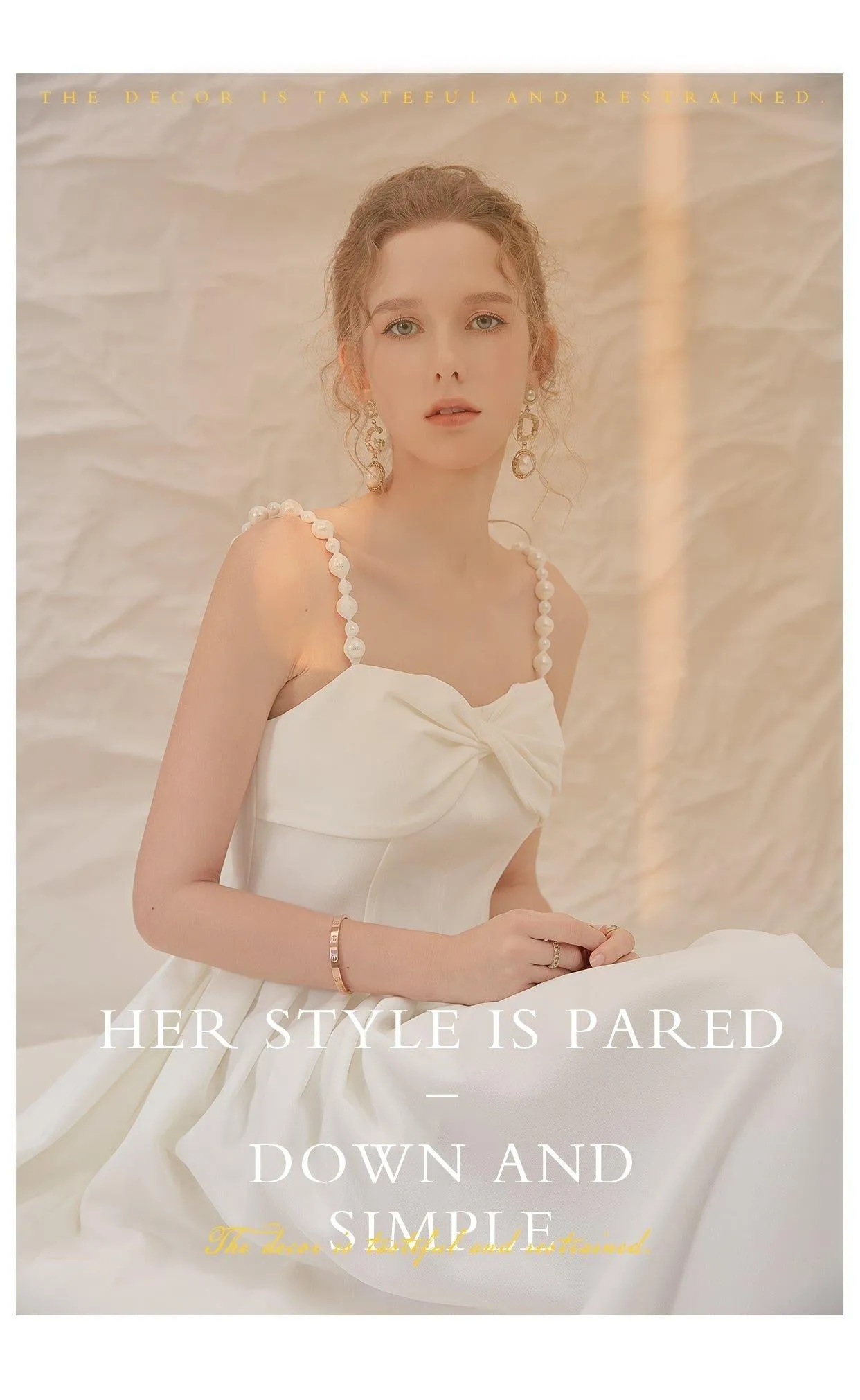 Luxury French retro elegant white midi wedding texture backless dress - Stila