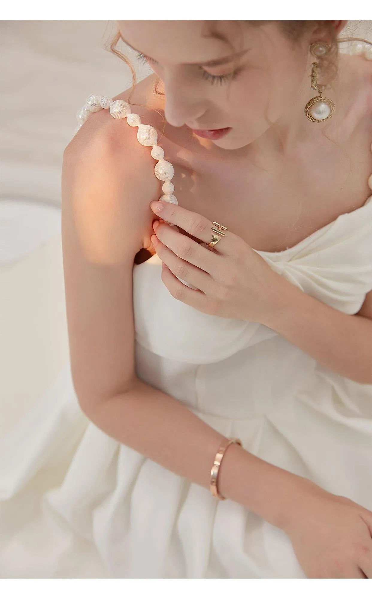 Luxury French retro elegant white midi wedding texture backless dress - Stila