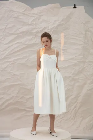Luxury French retro elegant white midi wedding texture backless dress - Stila