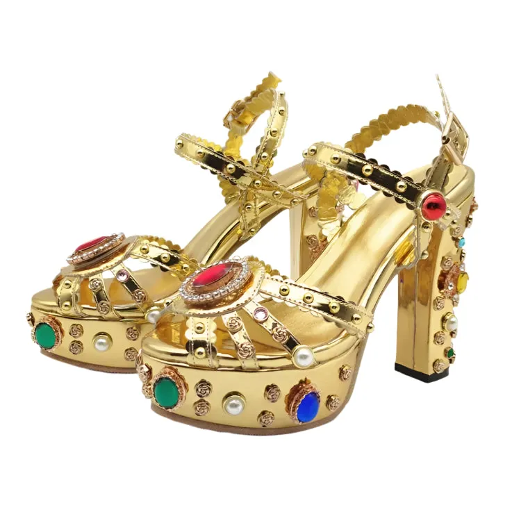 Luxury Pearl Rhinestone Sunflower High Heels – 14cm Open Toe Wedding Sandals for Brides, Retro Sexy Summer Shoes (Size 34-43)