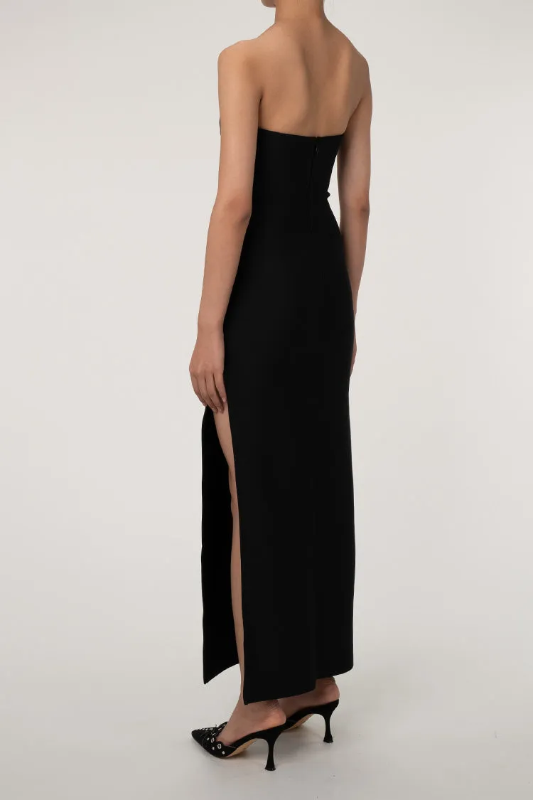 Luxury Push Up Strapless High Slit Bandage Maxi Formal Dress - Black