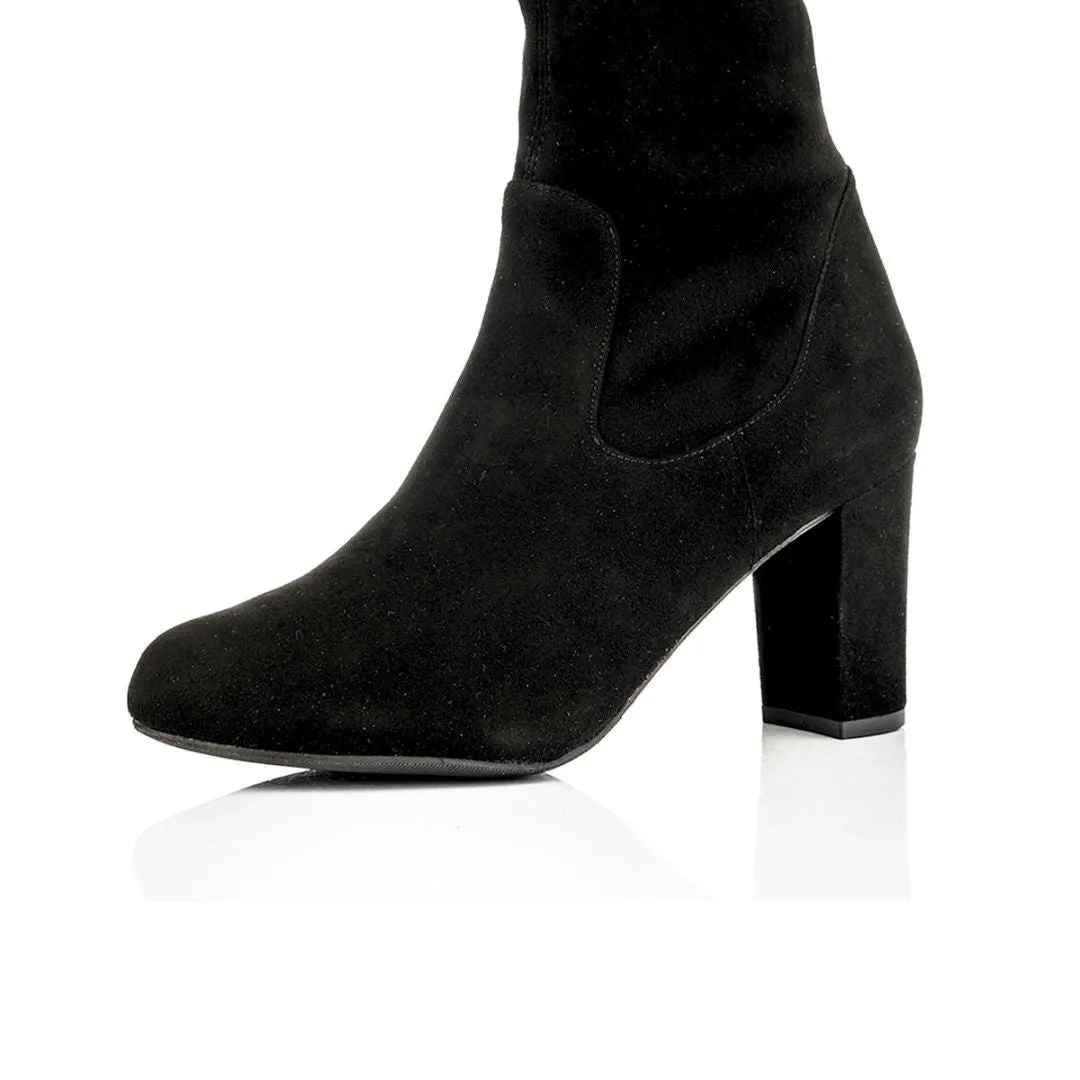 Lydia Extra-Wide Fit Knee High Boots - Black Suede