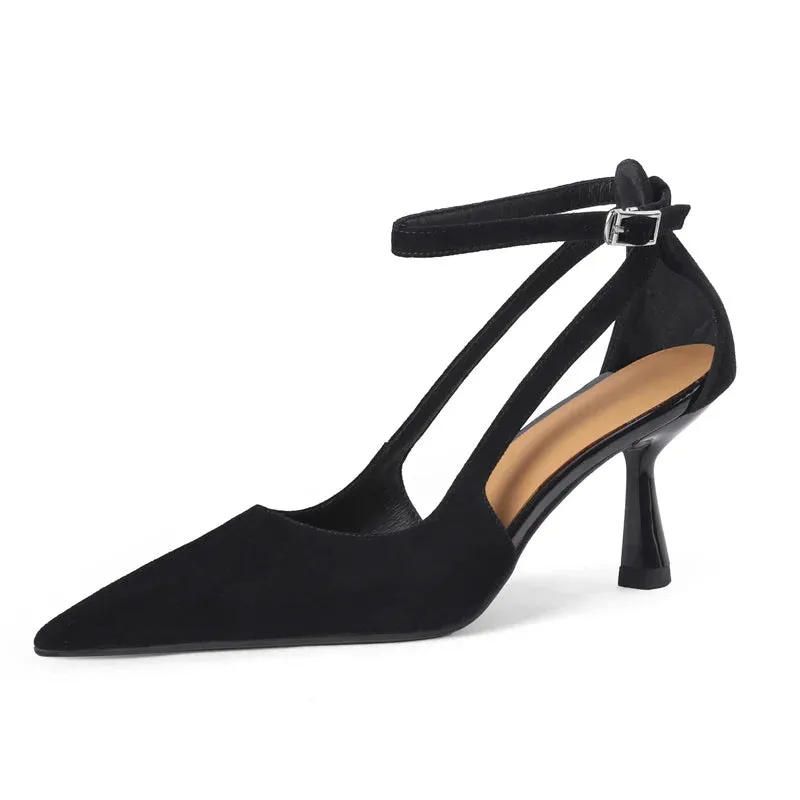 Lysandra  - Black Suede Pointed Toe Heels