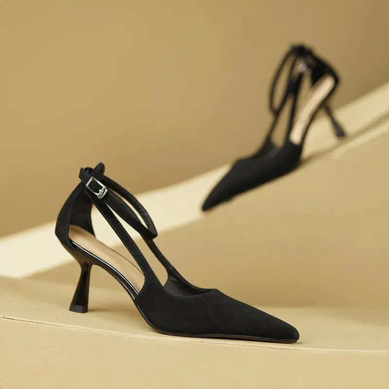 Lysandra  - Black Suede Pointed Toe Heels