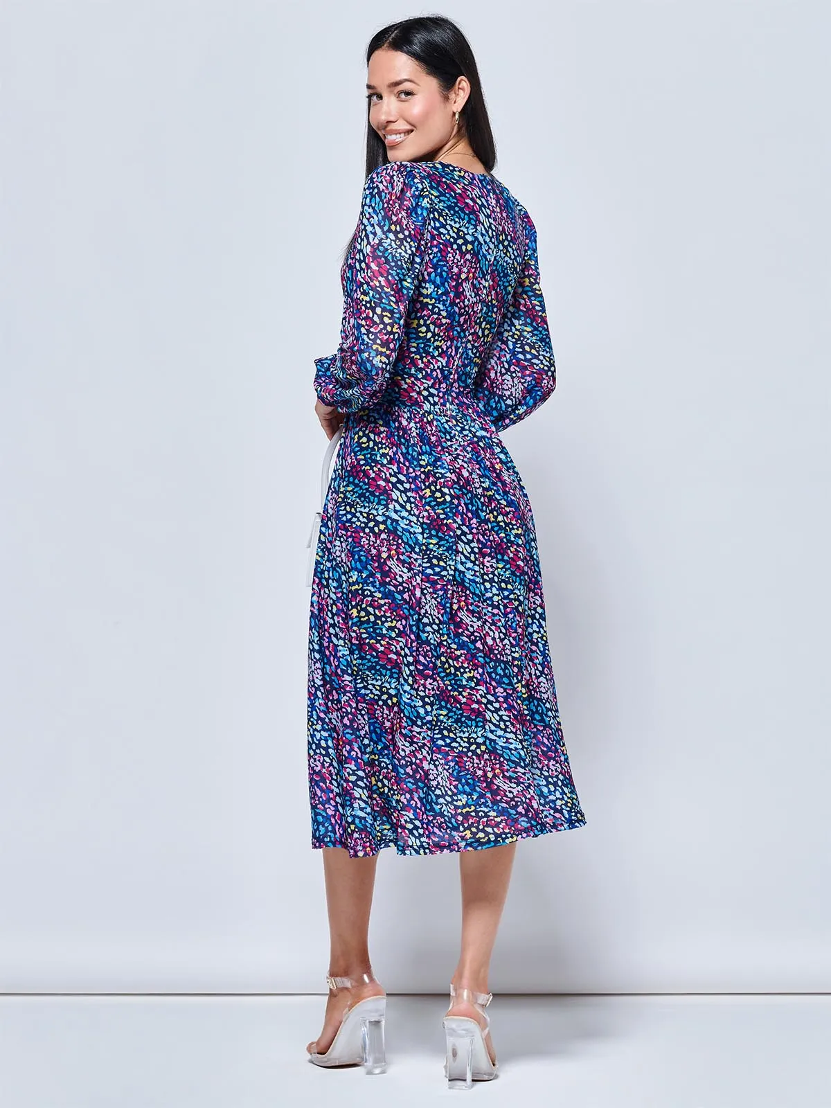 Maaike Long Sleeve Mesh Dress, Navy Multi
