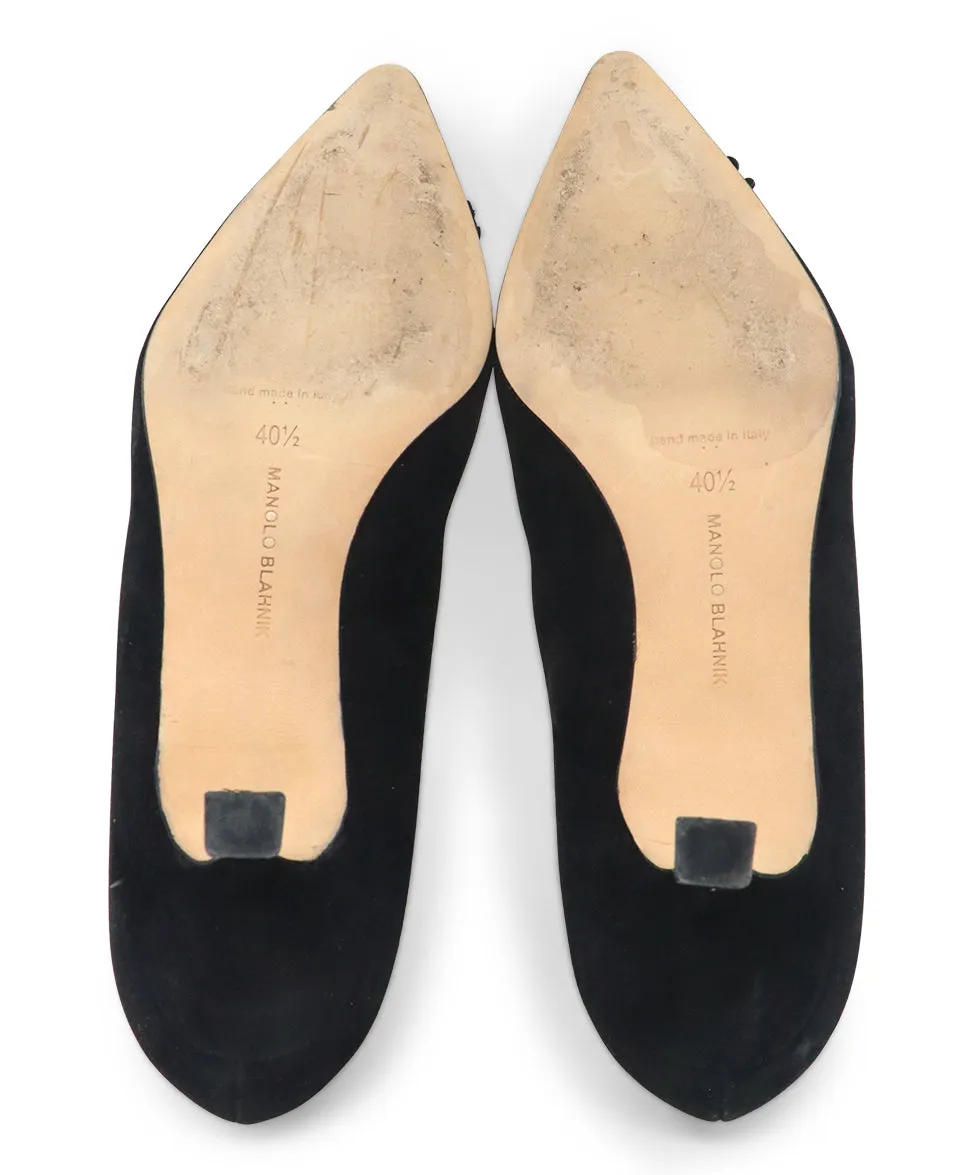 Manolo Blahnik Black Suede Buckle Heels sz 10.5