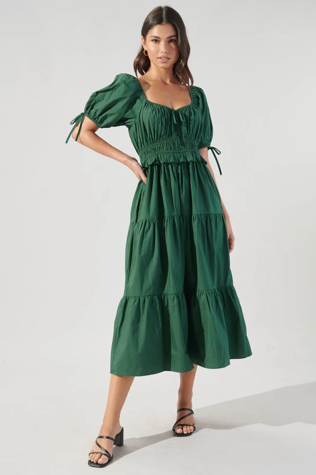 Maribeth Poplin Puff Sleeve Tiered Midi Dress