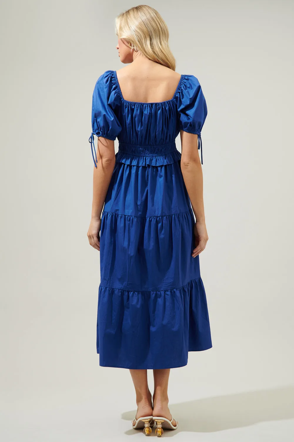 Maribeth Poplin Puff Sleeve Tiered Midi Dress