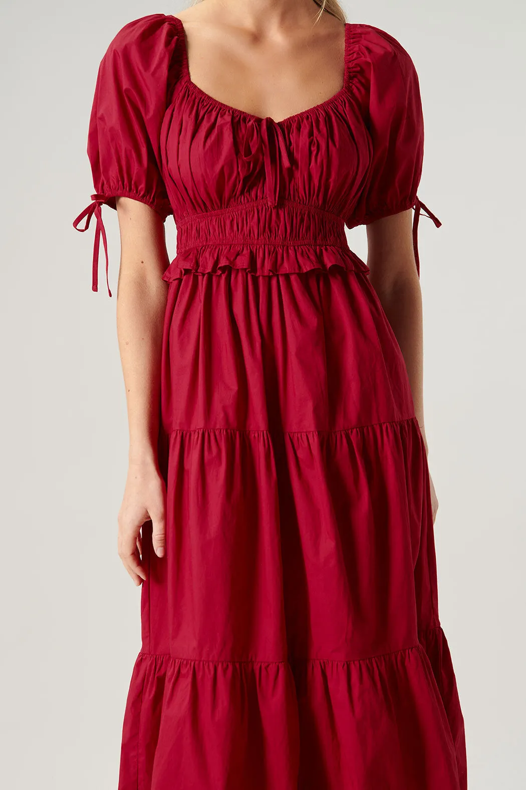 Maribeth Poplin Puff Sleeve Tiered Midi Dress