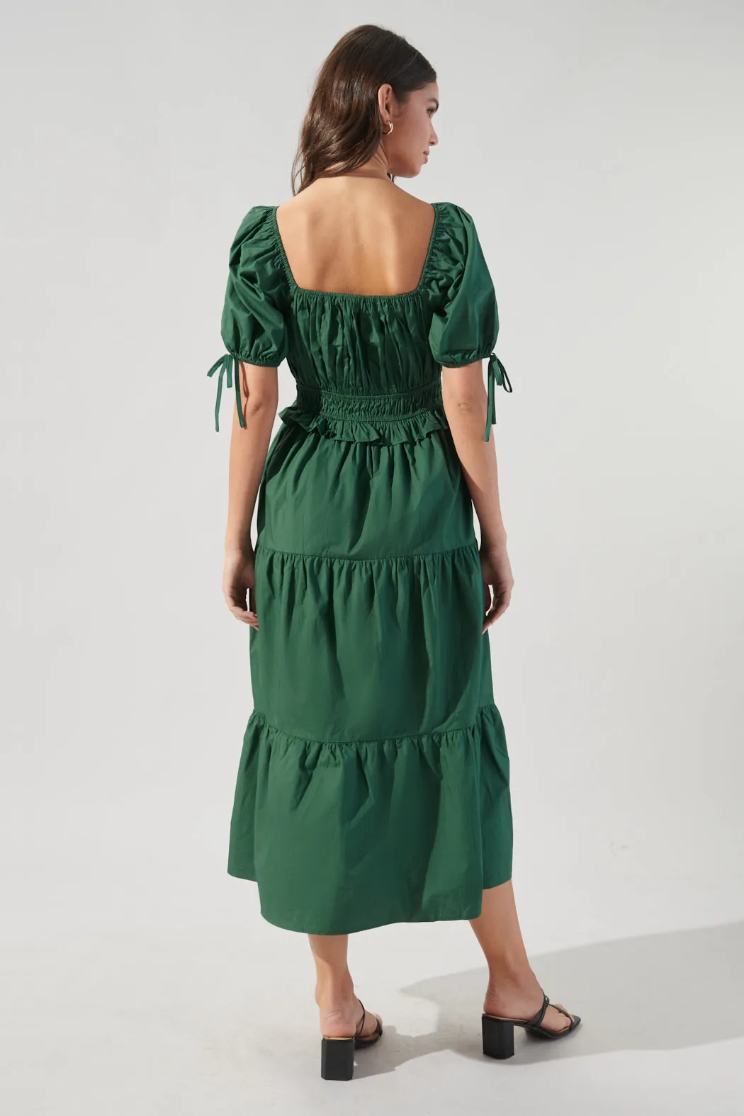 Maribeth Poplin Puff Sleeve Tiered Midi Dress