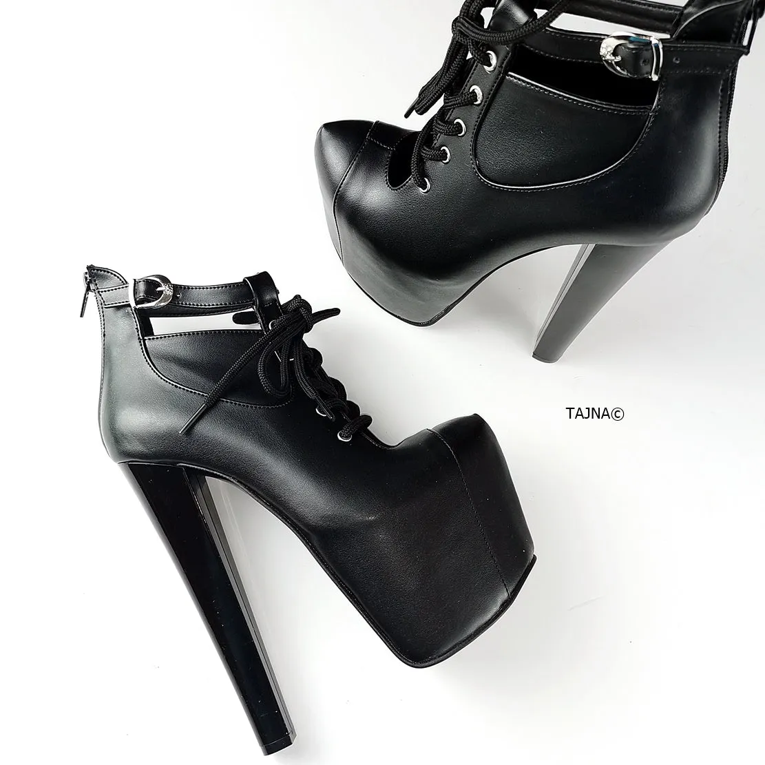 Matte Black Lace Up Ankle Booties