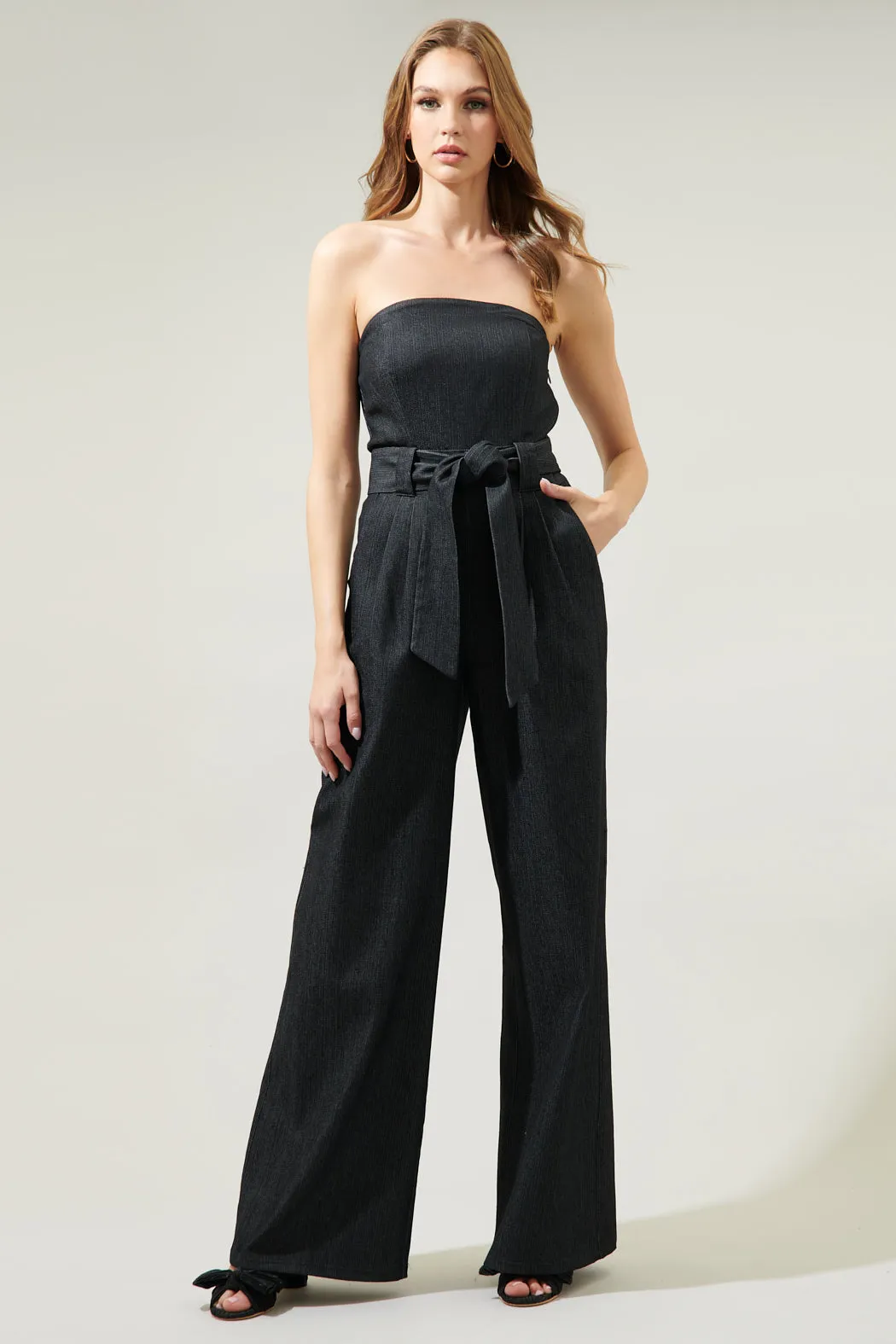 Maverick Denim Tube Top Wide Leg Jumpsuit