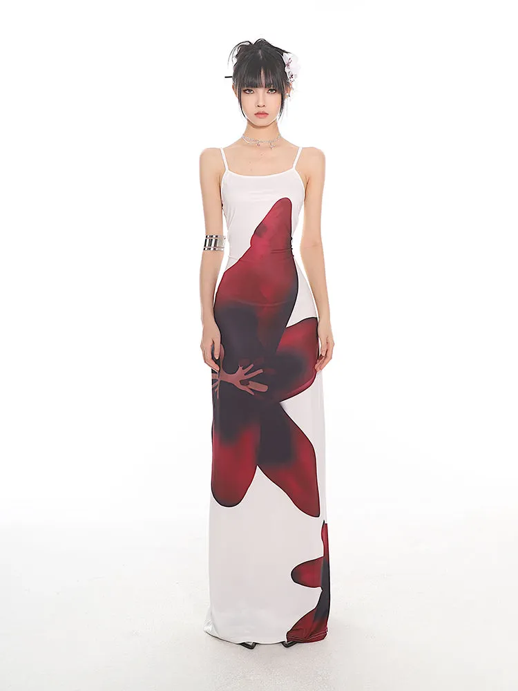 Maxi Floral Sheath Dress with Crisscross Back