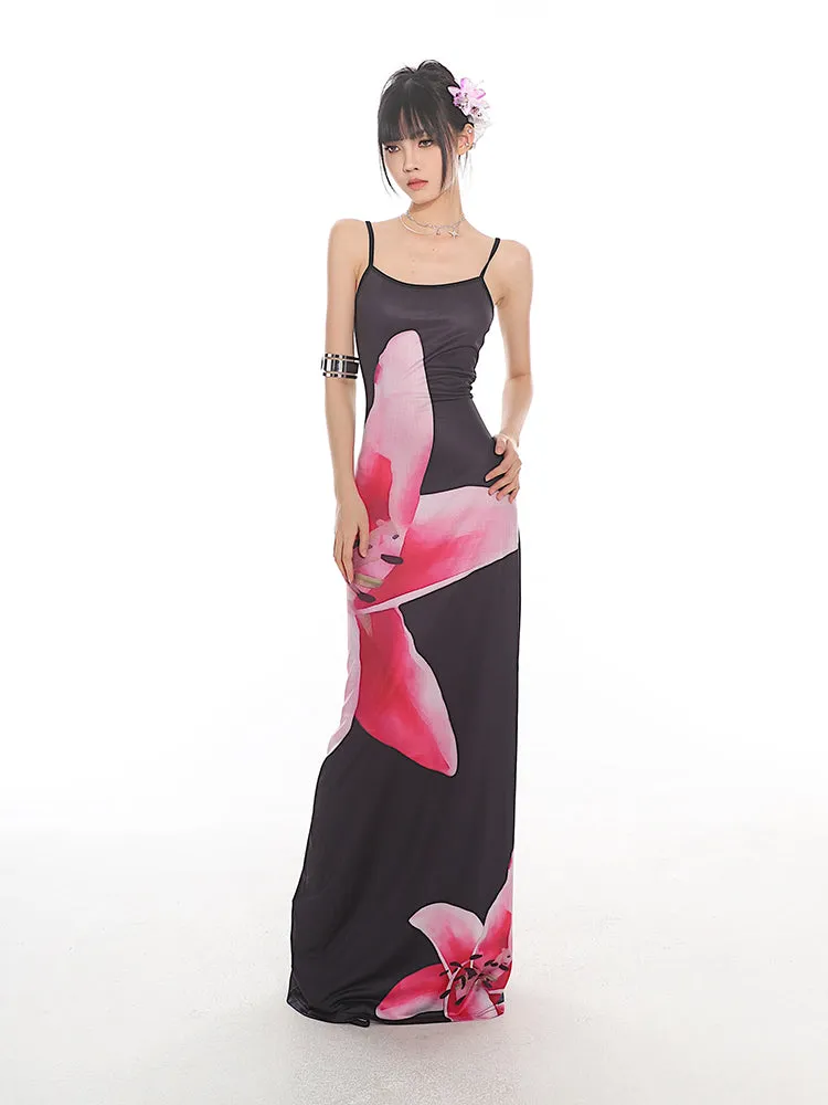 Maxi Floral Sheath Dress with Crisscross Back
