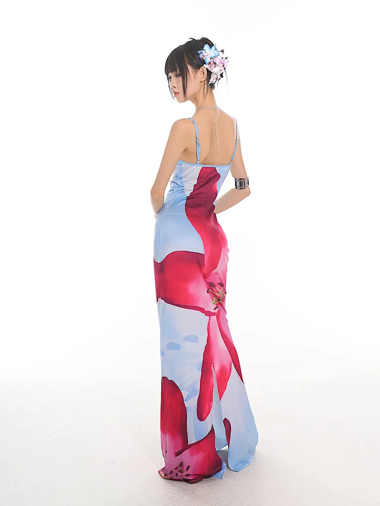 Maxi Floral Sheath Dress with Crisscross Back