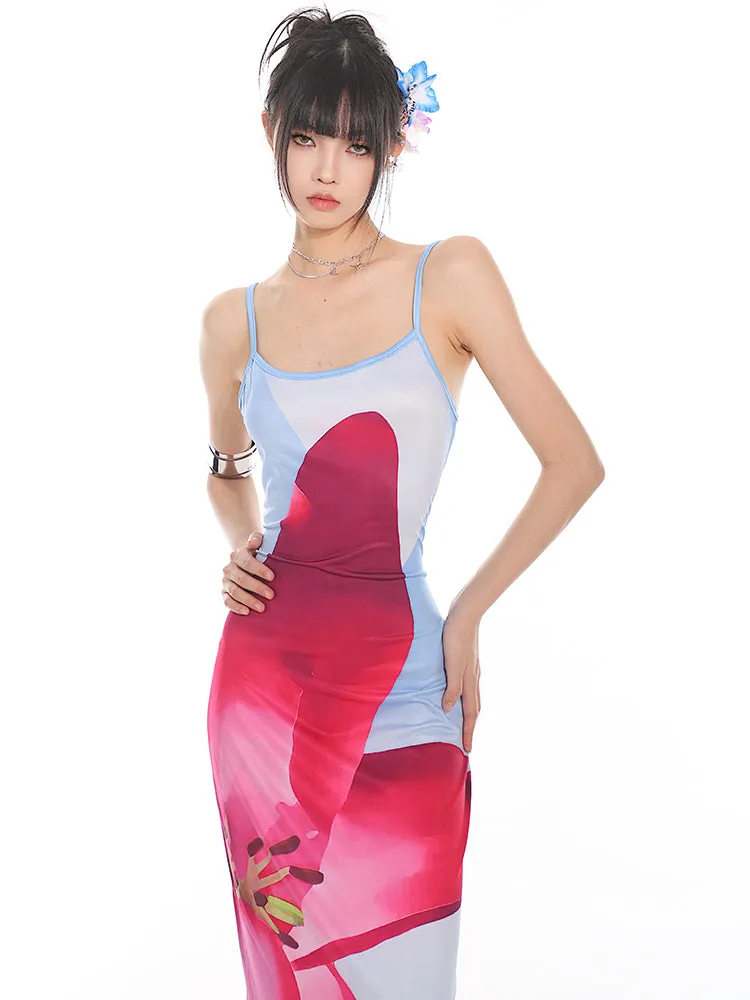 Maxi Floral Sheath Dress with Crisscross Back
