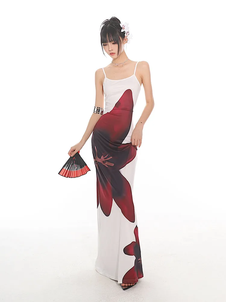 Maxi Floral Sheath Dress with Crisscross Back