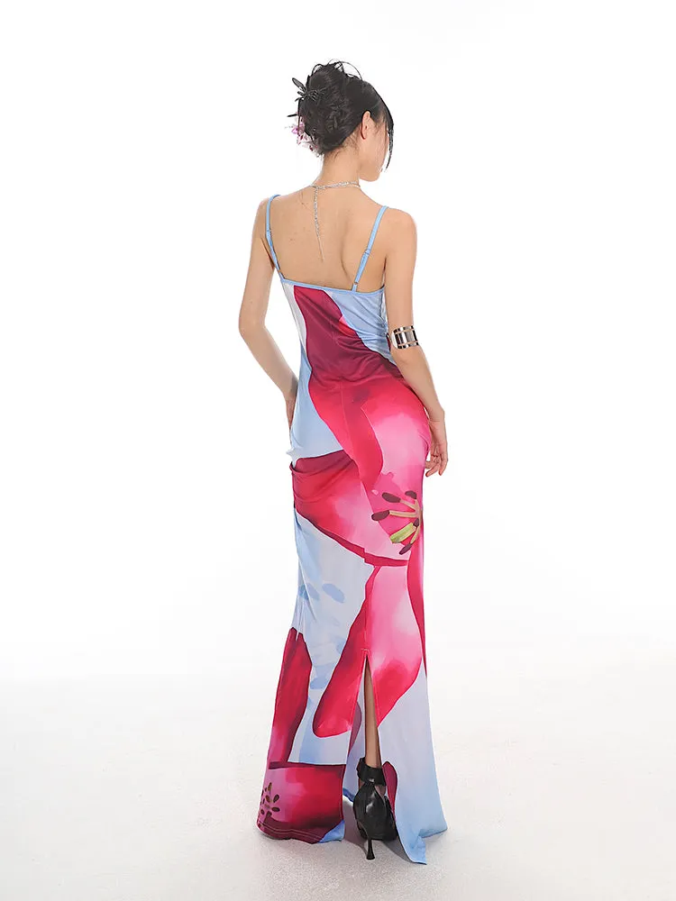 Maxi Floral Sheath Dress with Crisscross Back