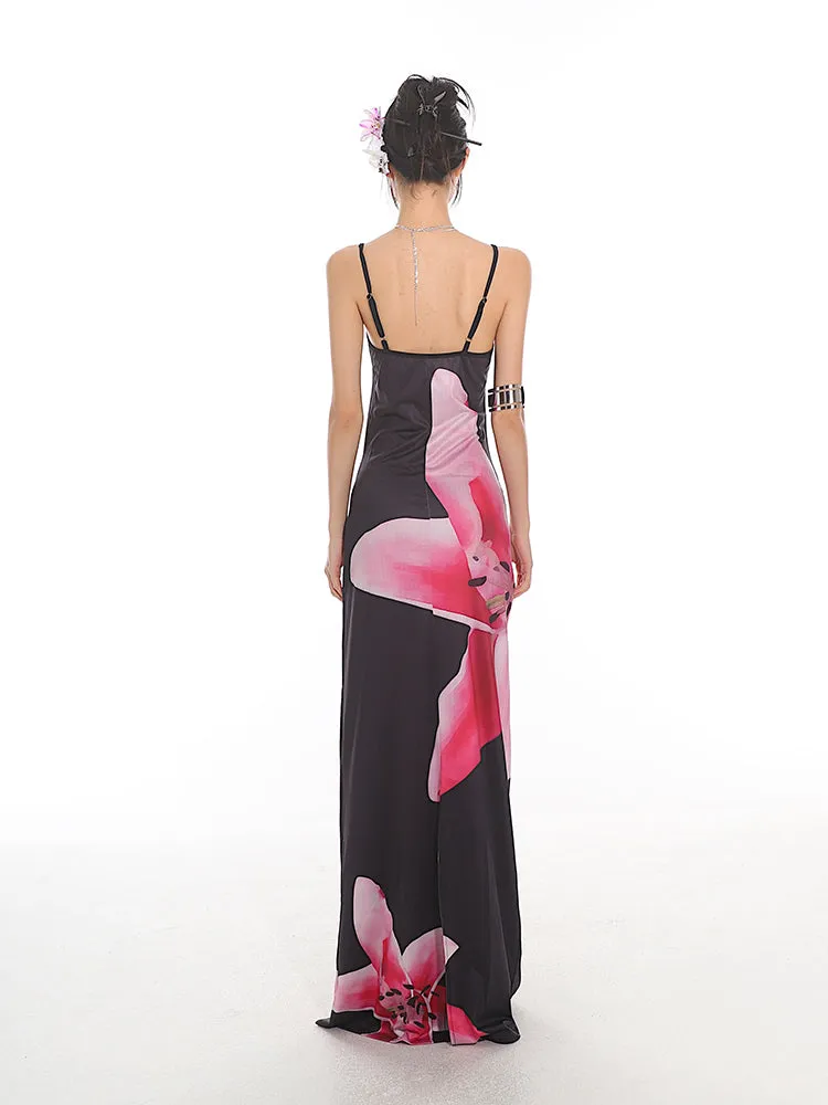 Maxi Floral Sheath Dress with Crisscross Back