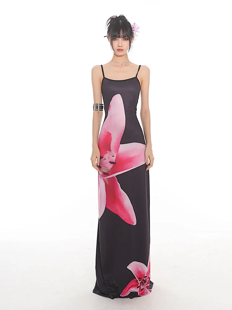 Maxi Floral Sheath Dress with Crisscross Back