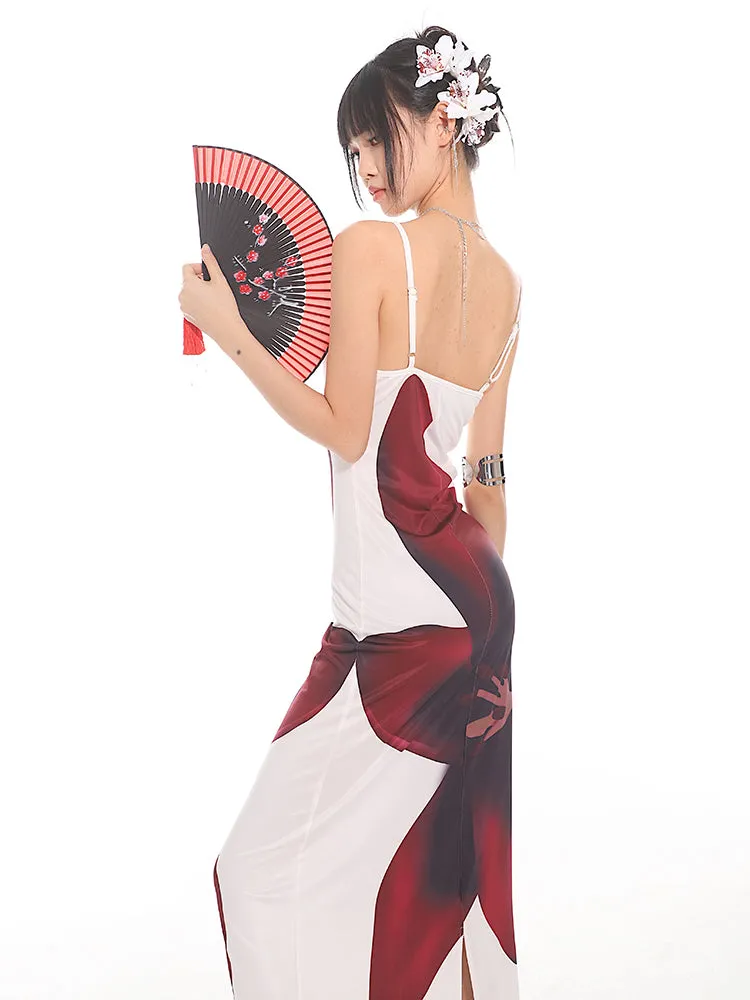 Maxi Floral Sheath Dress with Crisscross Back