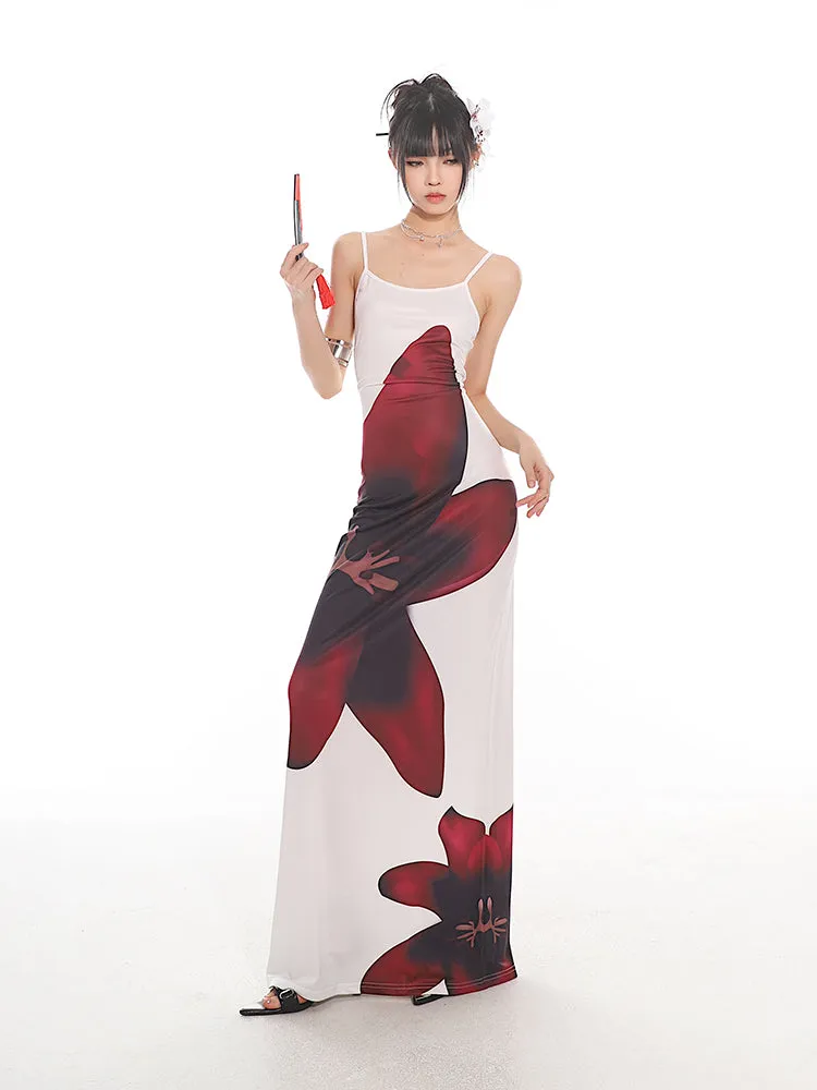 Maxi Floral Sheath Dress with Crisscross Back
