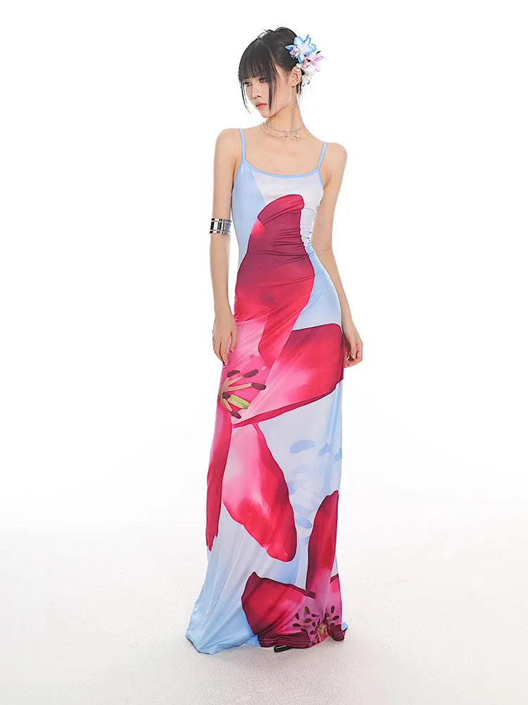 Maxi Floral Sheath Dress with Crisscross Back