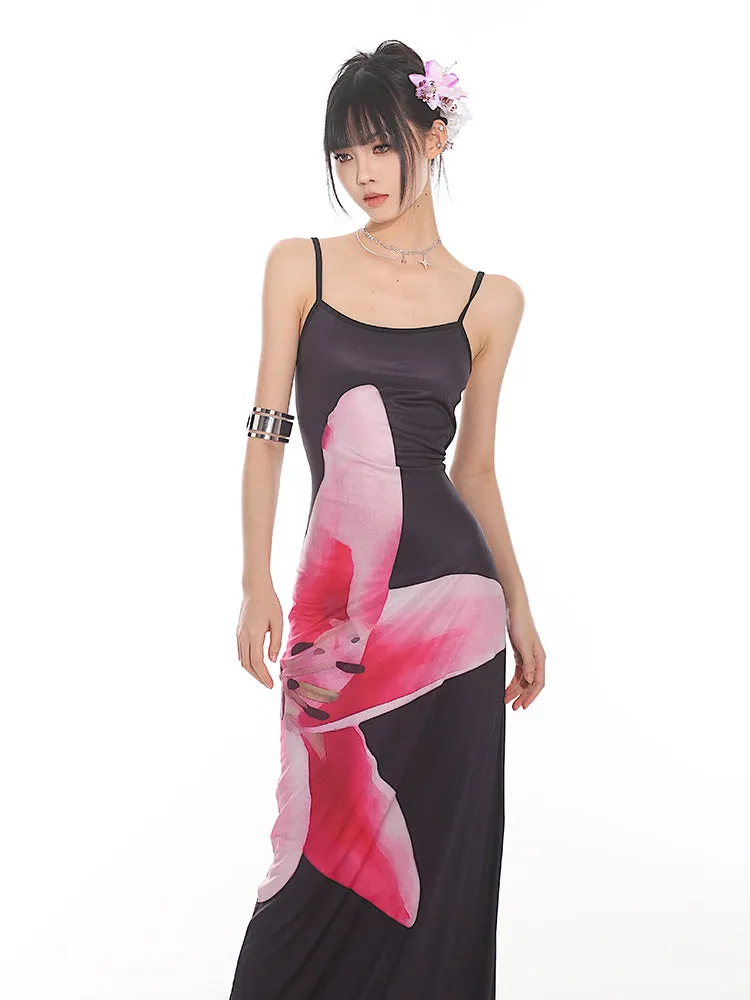 Maxi Floral Sheath Dress with Crisscross Back