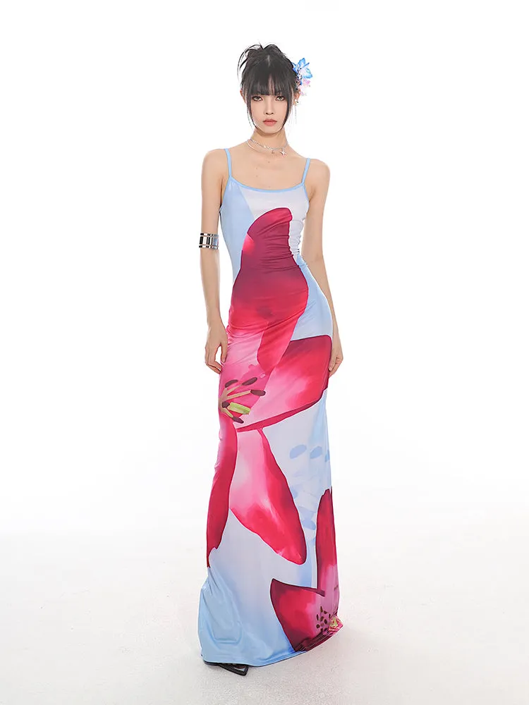 Maxi Floral Sheath Dress with Crisscross Back