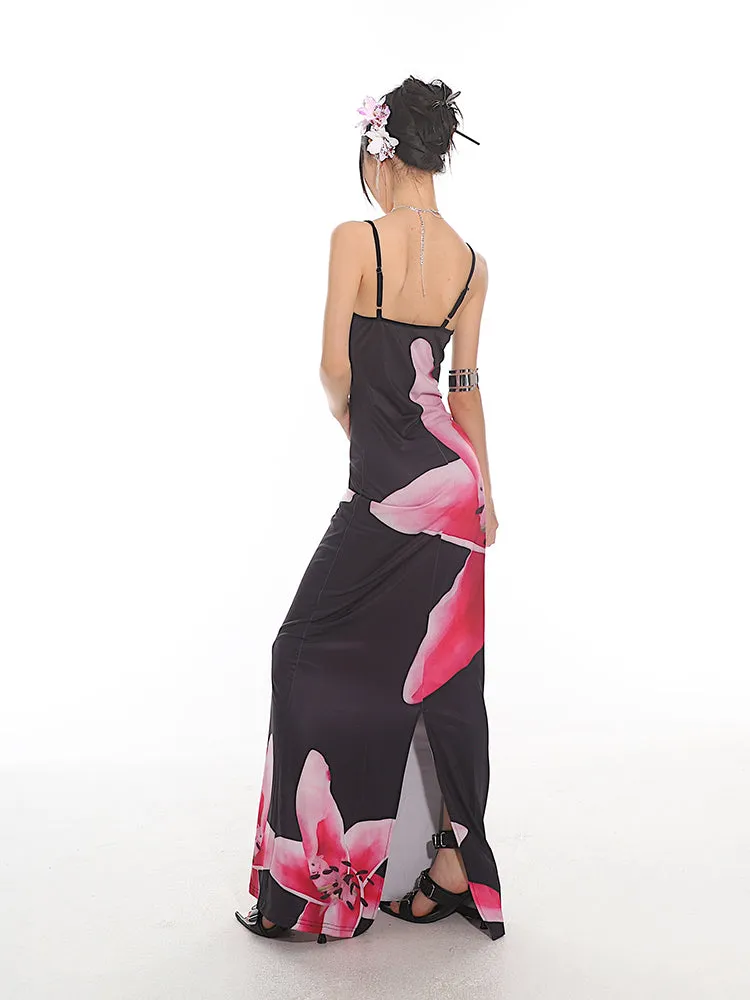 Maxi Floral Sheath Dress with Crisscross Back